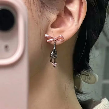 DAIIIBABYYY  -  1 PairPink Bowknot Cat Earrings Cute Girl Decoration Gift for Women Korean Style Earrings for Women jewelry